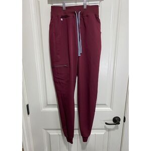 FIGS Women's Zamora High Waist Scrub Pants XST Burgandy Joggers Drawstring